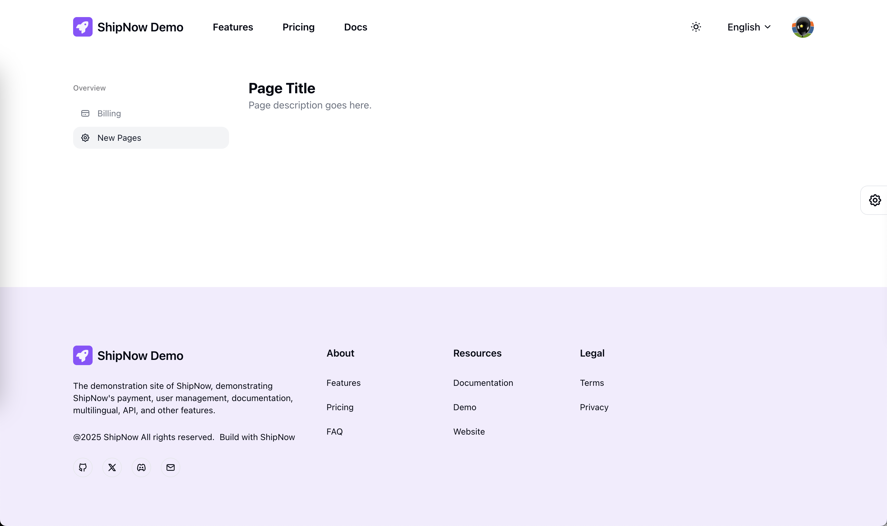 Dashboard new pages example