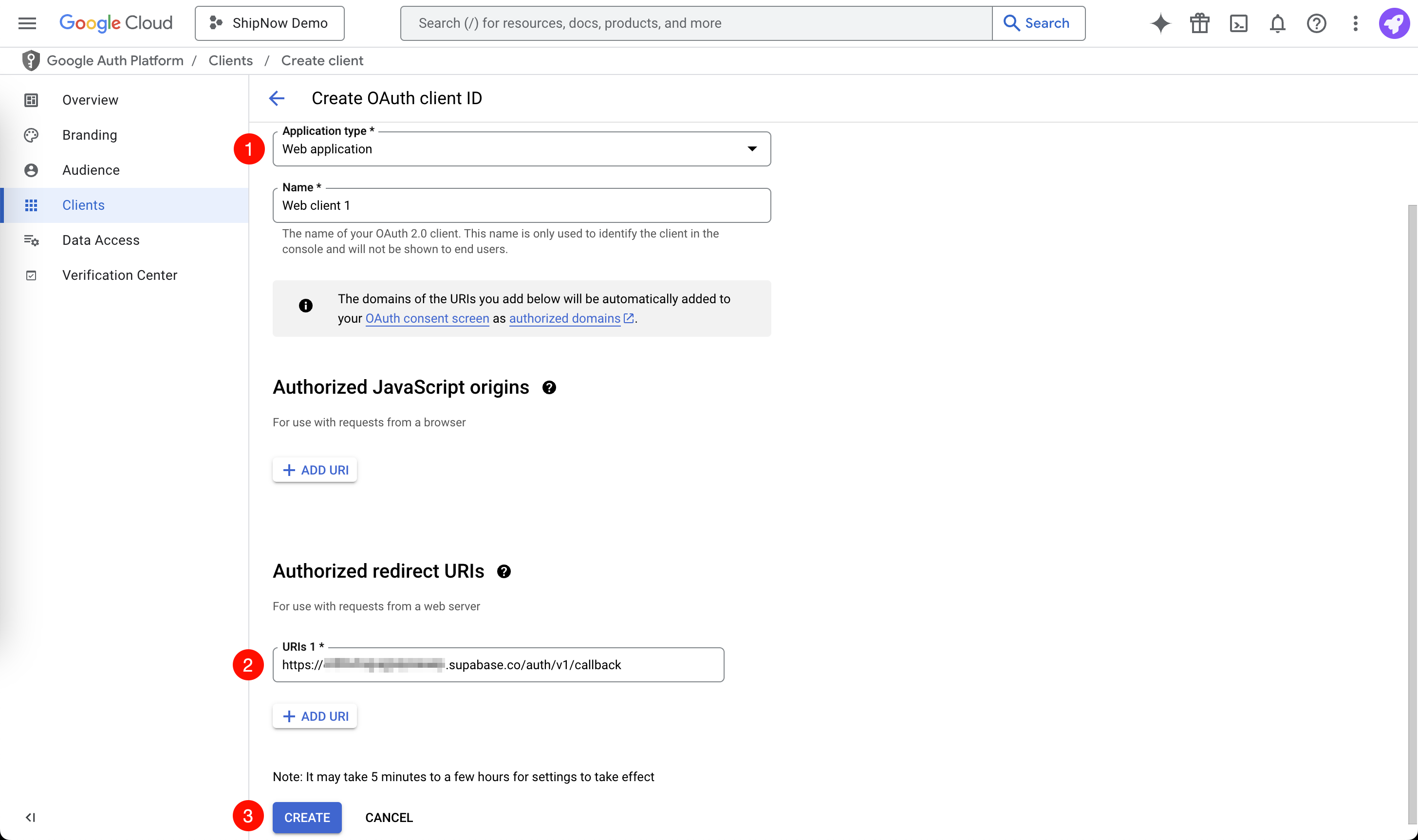 Create OAuth client ID and secret