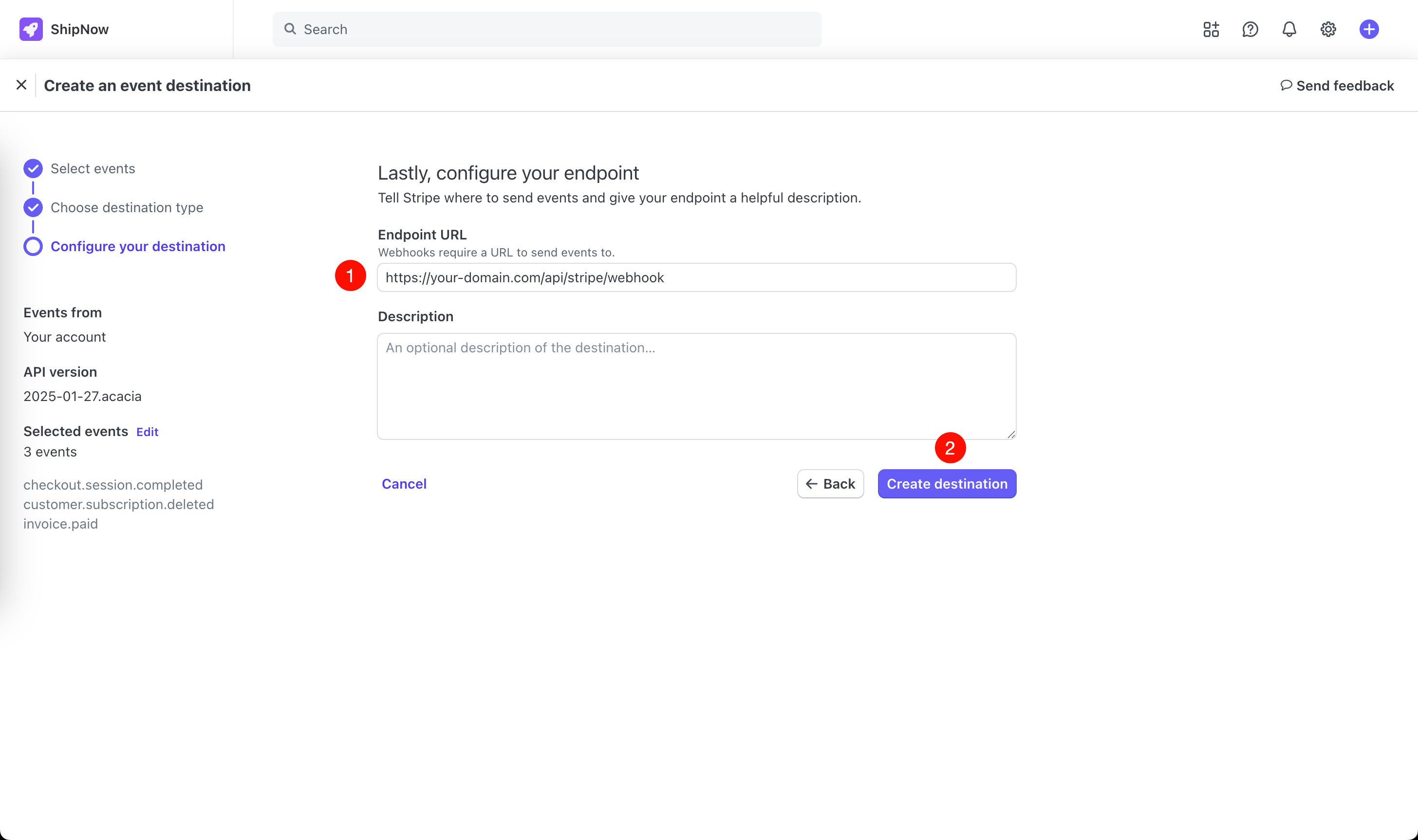 Create Stripe webhook