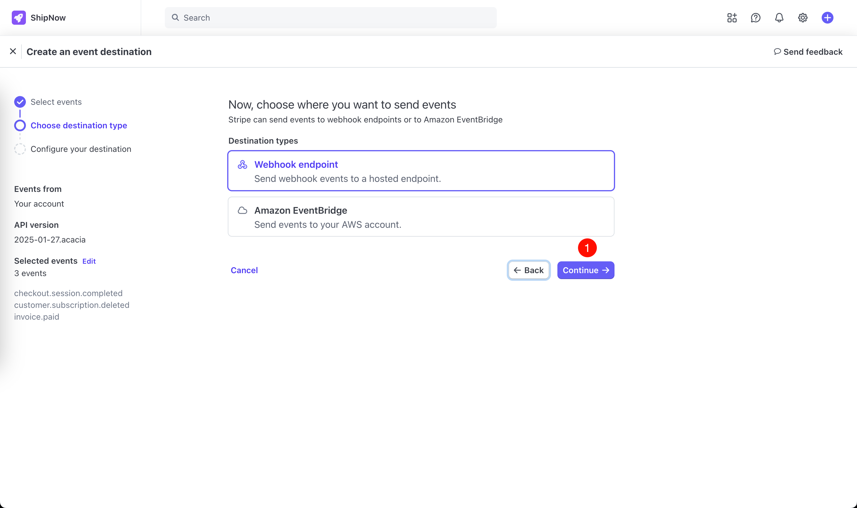Create Stripe webhook