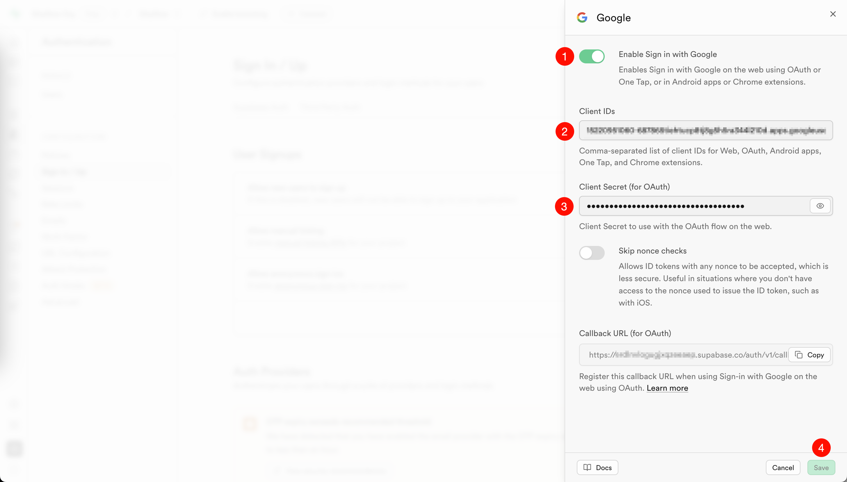 Add credentials to Supabase